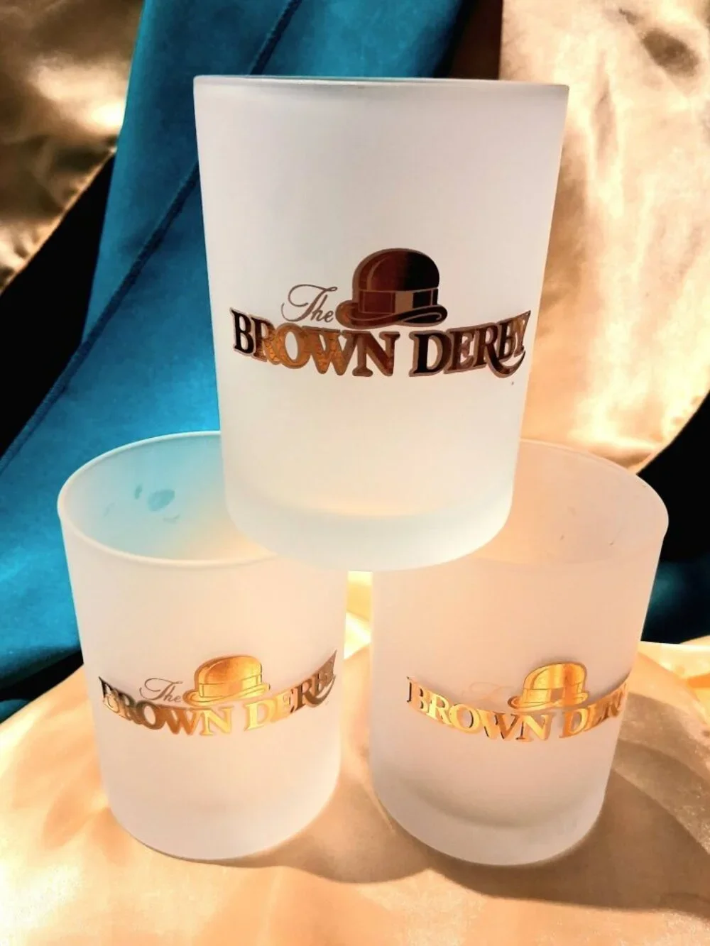 A set of frosted glass lowball / old fashioned rocks glasses Brown Derby